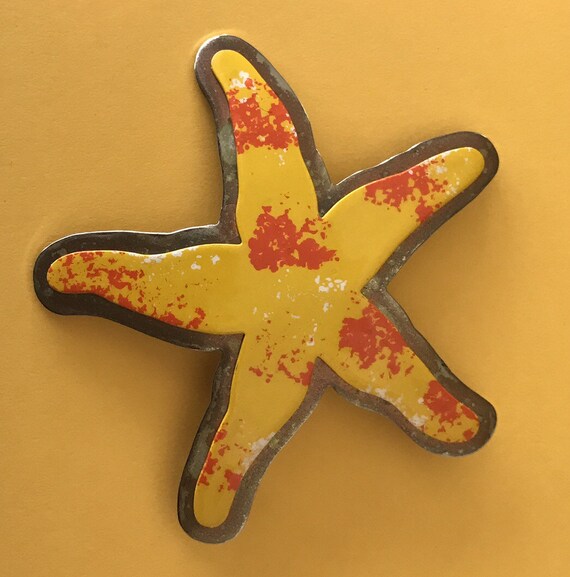 Large Vintage Enamel on Metal Handmade Starfish B… - image 3