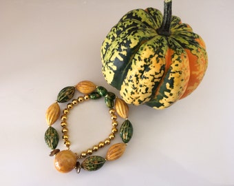 Speckled Acorn Squash Big Vintage Bead Necklace