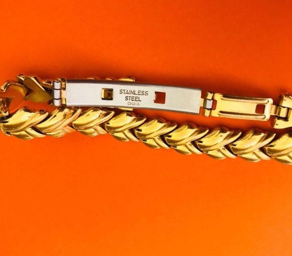 Lovely Flat Decorative Shiny Gold Link Bracelet W… - image 3