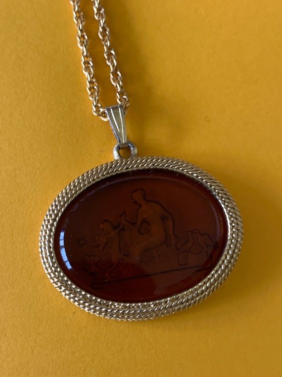 Brown Intaglio Glass Pendant Necklace With a Woma… - image 7
