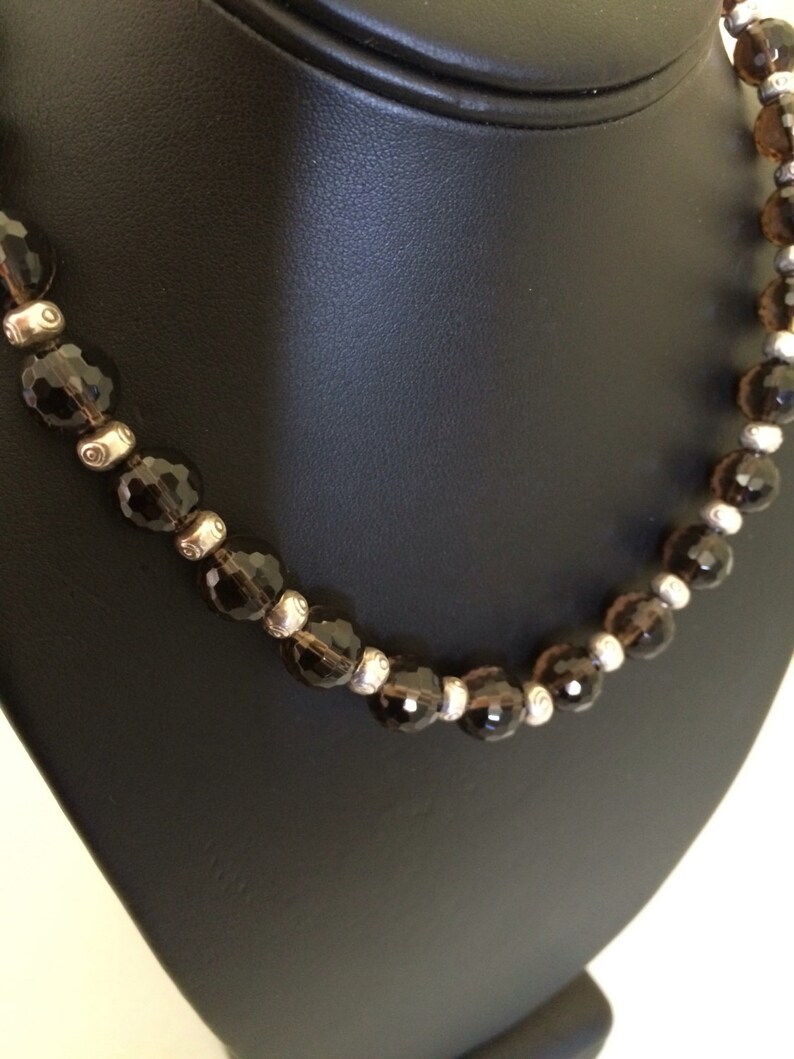 Vintage 925 Sterling Silver and Faceted Clear Taupe Brown Bead Necklace