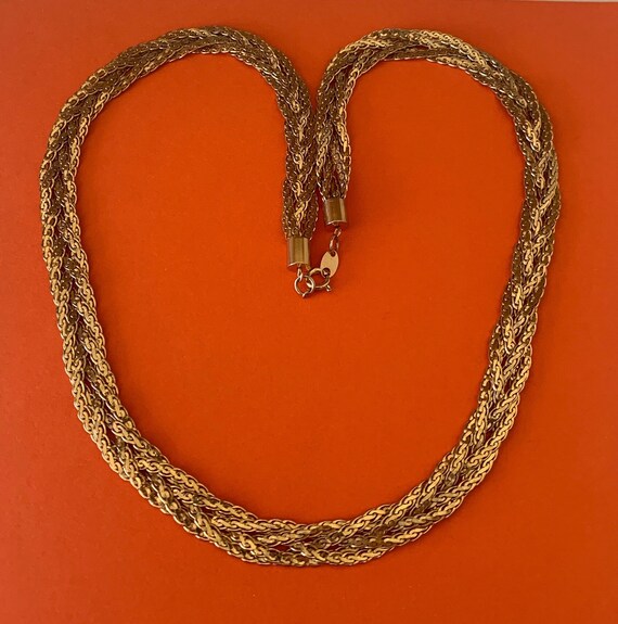 Flat Gold  Tone Shiny Braided Chain Necklace - image 9