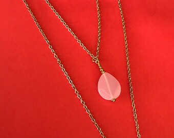 Long Natural Rose Quartz Pendant Necklace