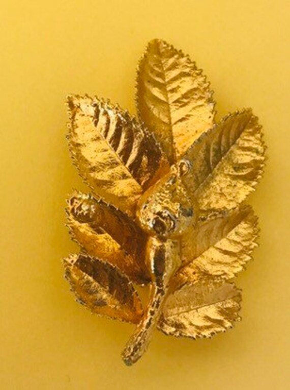 24 K Electroplated Vintage Gold Dipped Rose Brooch - image 7