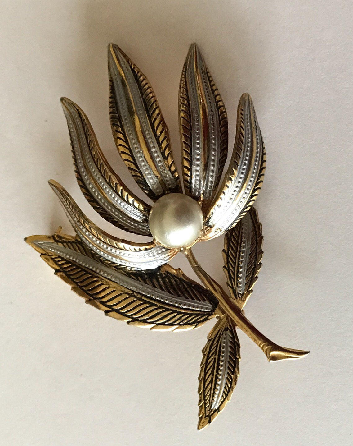 Vintage Damascene Gold Silver and Black Enamel Floral Brooch | Etsy