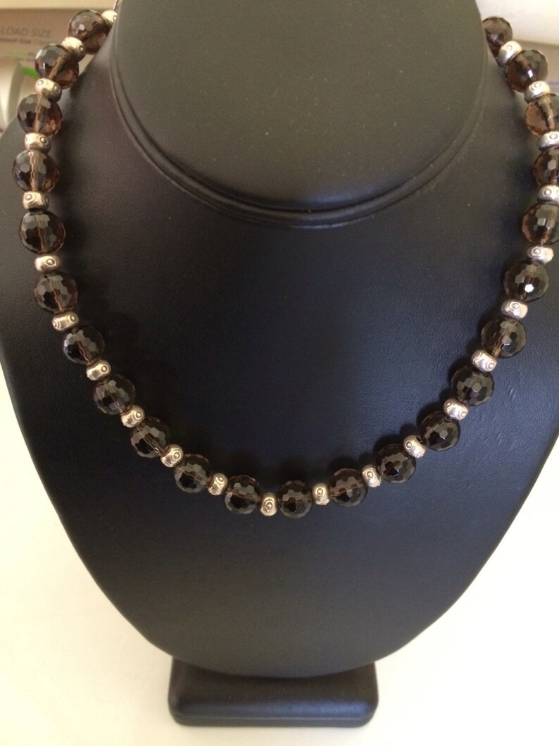 Vintage 925 Sterling Silver and Faceted Clear Taupe Brown Bead Necklace
