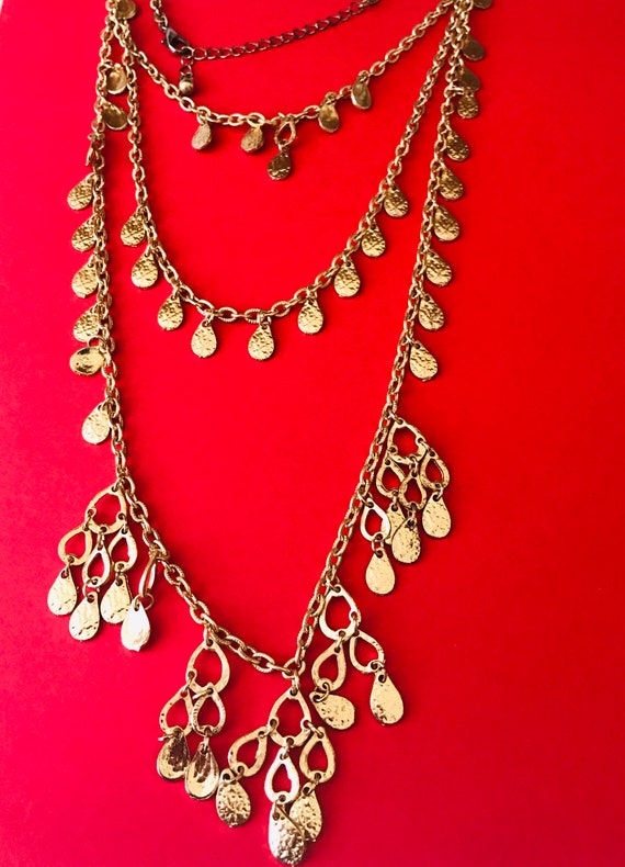 Triple Layered Gold Tone Swag Chain Necklace With… - image 3