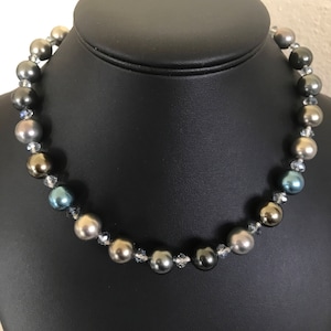 Big 12mm Mat Sea Greens and Blues Faux Pearl Beads With Faceted Glass Spacers