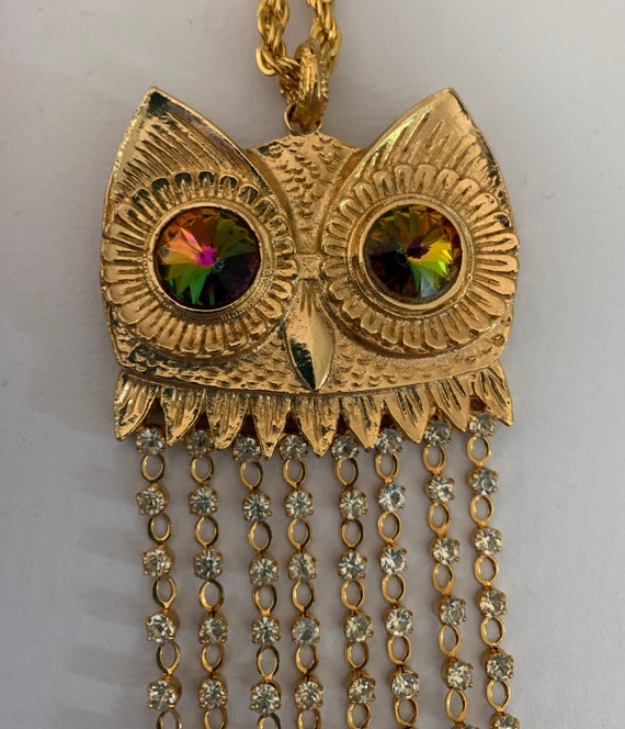 Articulated Owl Pendant Necklace With Rainbow Rho… - image 10