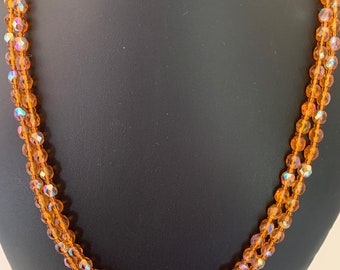 Simple Clear Butterscotch Yellow and Aurora Borealis Slip On Neck Candy Faceted Glass Bead Necklace