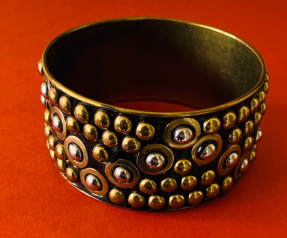 Extra Wide Dotted Brass Bangle - image 1