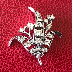 Vintage Prong Set Clear Rhinestone Floral Inspired Small Brooch