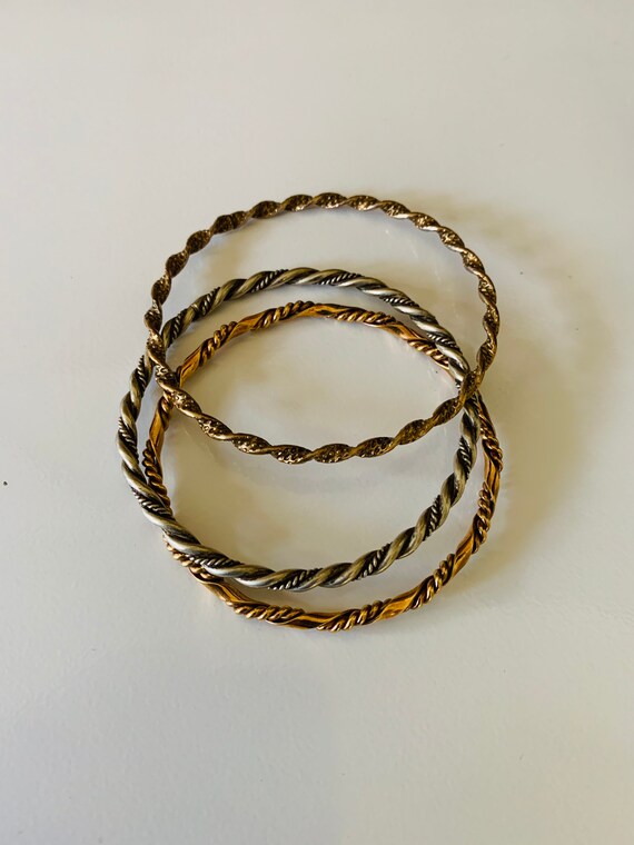 Three Compatible Twisted Silver and Gold Bangles - image 7
