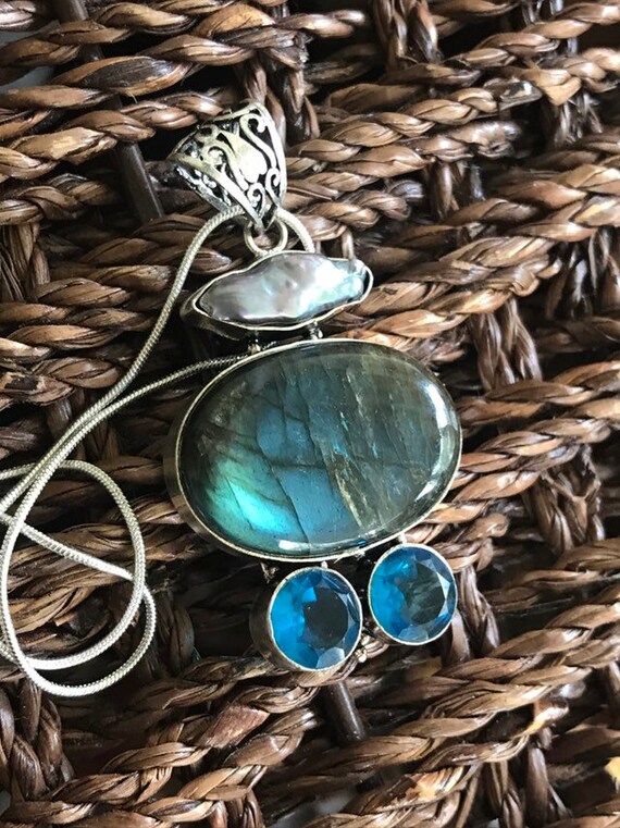 Large Silvertone and Semiprecious Labradorite Nat… - image 8