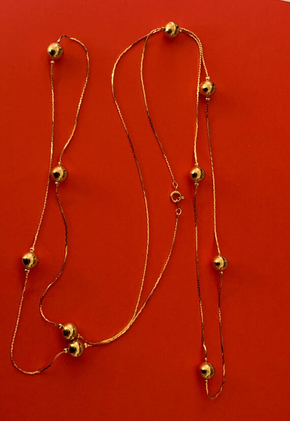 Long Gold Decorative Chain and 10mm Bead Necklace - image 1