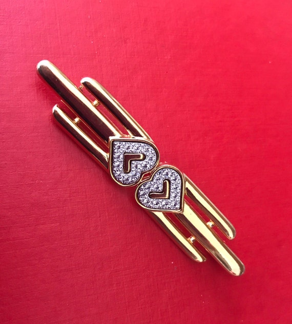 Monet Rhinestone Heart Bar Pin Brooch - image 1