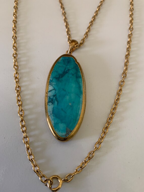 Beautiful Large Gold Tone and Stabilized Dyed Tur… - image 2