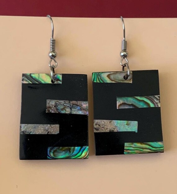 Rectangular Abalone Inlay in Resin Pierced Dangli… - image 7