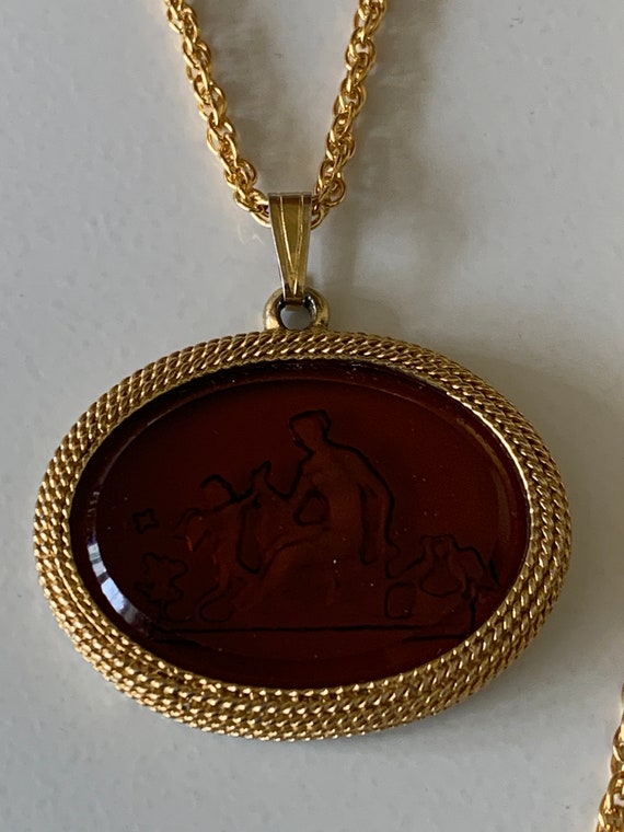 Brown Intaglio Glass Pendant Necklace With a Woma… - image 5