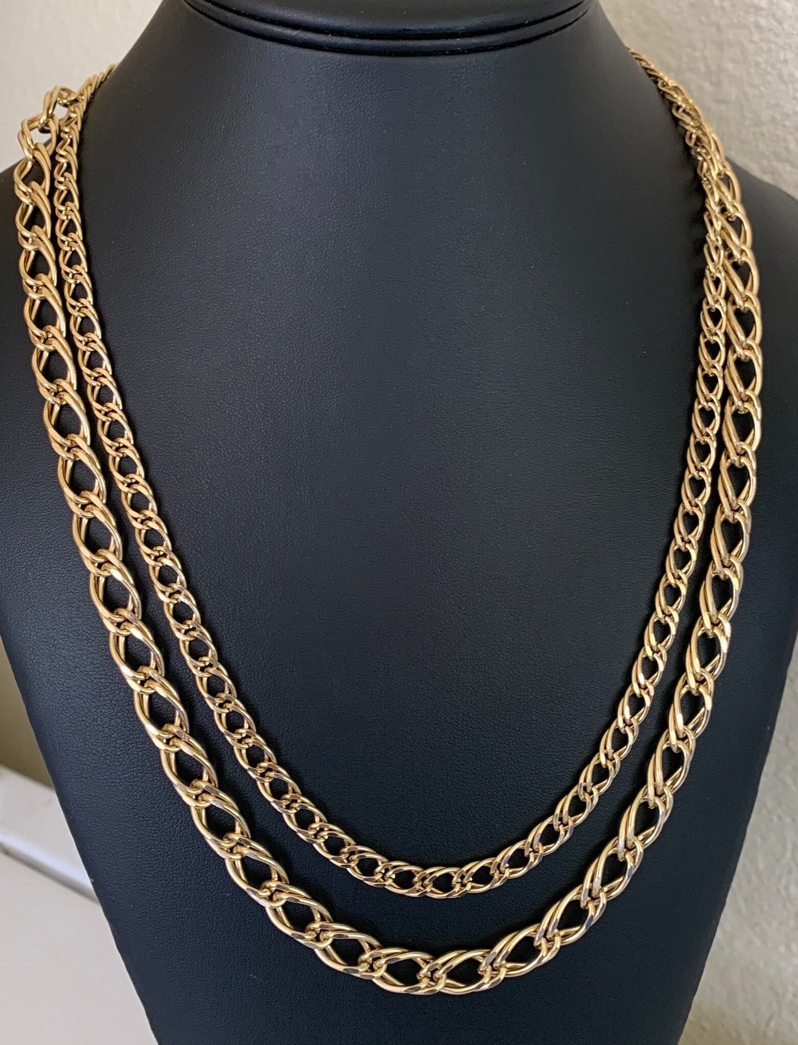 Classic Chunky Two Layer Two Size Gold Tone Chain Necklace With