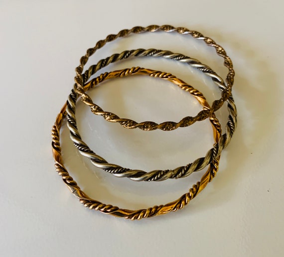 Three Compatible Twisted Silver and Gold Bangles - image 4