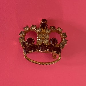 Queen for the Day Vintage Small Colorful Rhinestone Crown Brooch