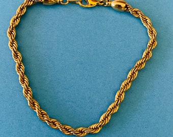 8 1/4 inch 4mm Gold Plated Shiny Twisted Rope Chain Bracelet