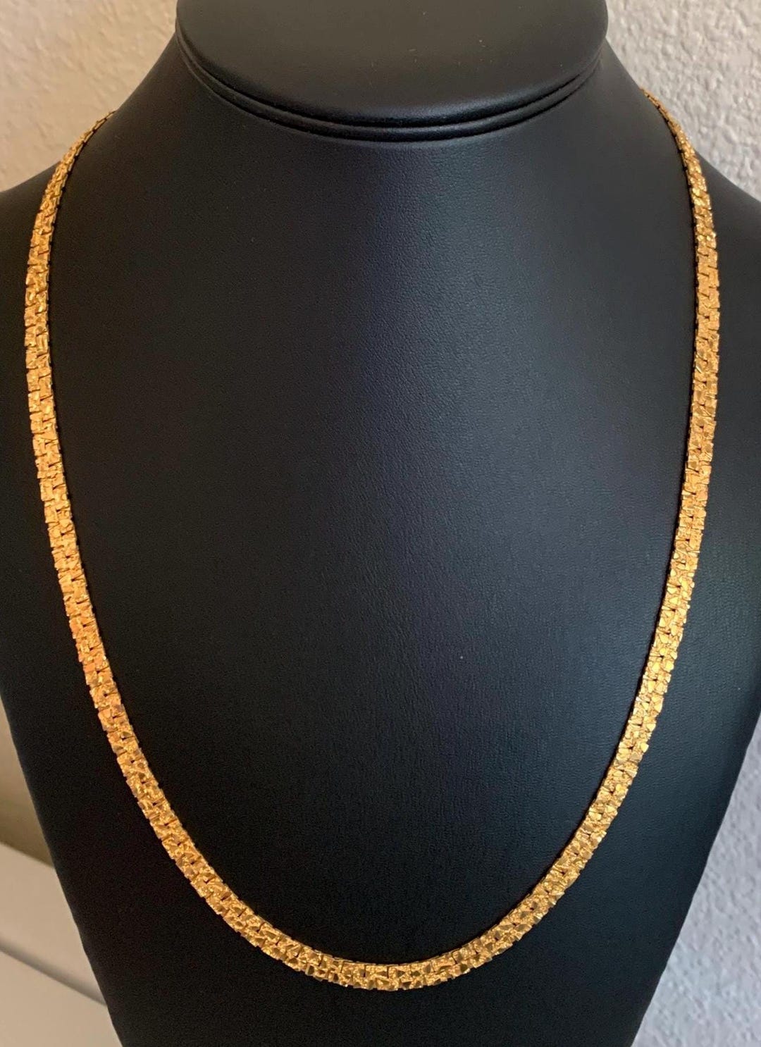Textured Flat Bright 24 Inch Gold Chain Necklace - Etsy