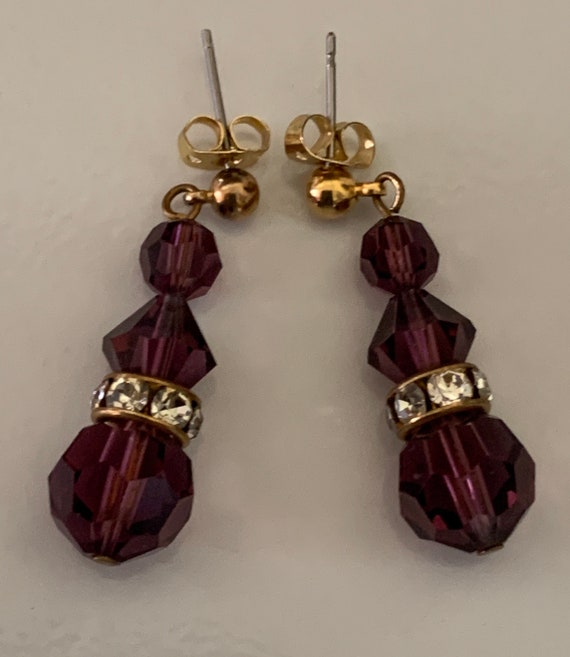 Purple and Clear Crystal Dangling Pierced Earrings - image 5