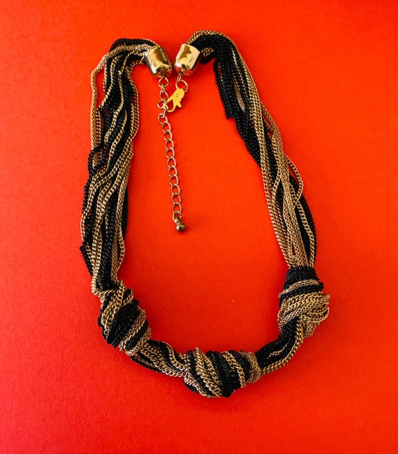 Multilayered Multicolored Knotted Chain Choker Ne… - image 2