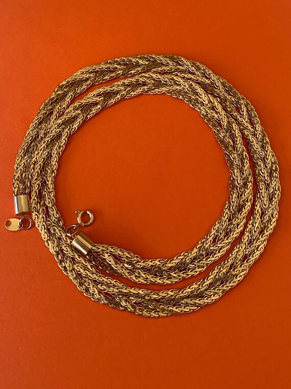 Flat Gold  Tone Shiny Braided Chain Necklace - image 6