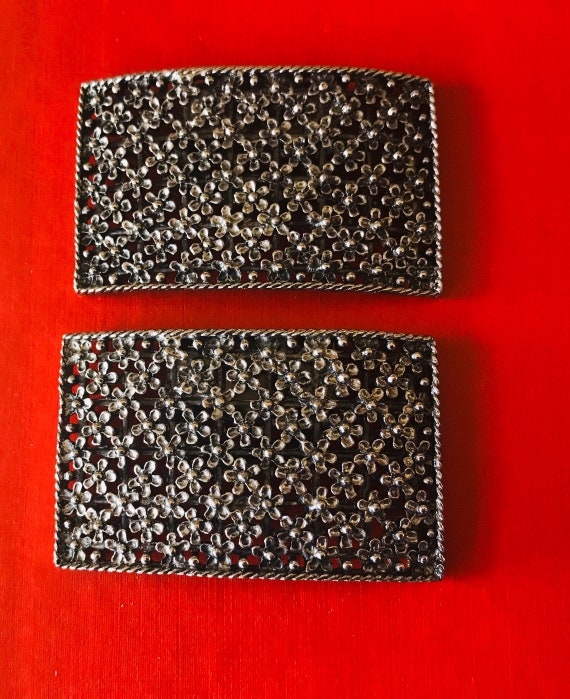 Tip Toe Large Rectangular Silver Tone Floral Vict… - image 8