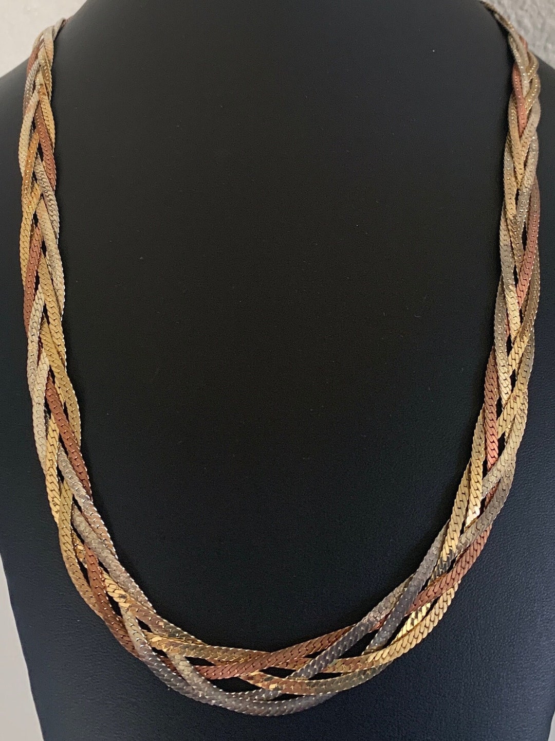 26 Inch Long Flat Silver Gold and Copper Tone Braided Chain Necklace - Etsy