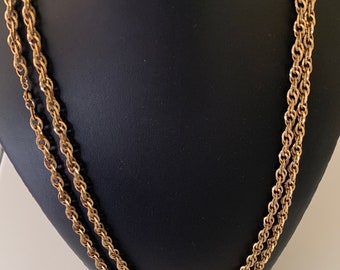 Sarah Coventry Decorative Gold Twisted Super Long Rope Chain Necklace With Matching Bracelet