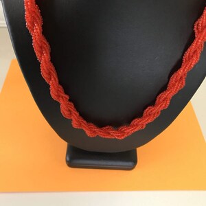 Multilayer Twisted Orange Seed Bead Necklace
