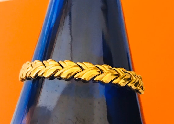 Lovely Flat Decorative Shiny Gold Link Bracelet W… - image 6