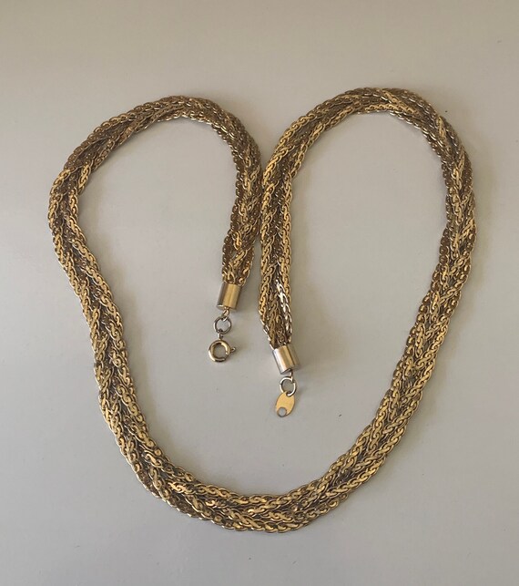Flat Gold  Tone Shiny Braided Chain Necklace - image 5