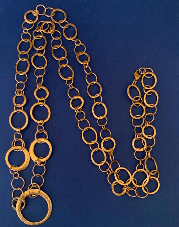 Interlocking Gold Metal Graduated Ring Long Neckl… - image 7