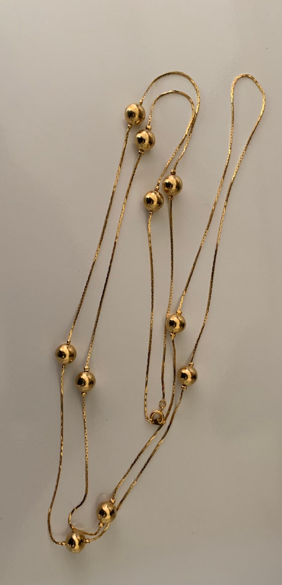 Long Gold Decorative Chain and 10mm Bead Necklace - image 7