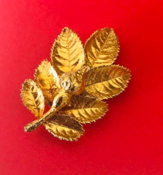 24 K Electroplated Vintage Gold Dipped Rose Brooch - image 3
