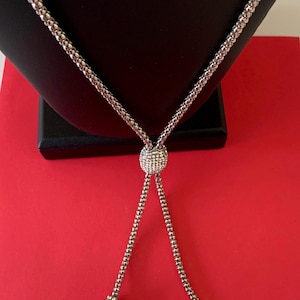 Chico&#39;s Long Pave Rhinestone and Silver Tone Long Lariat Necklace