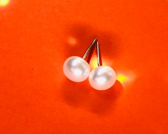 8mm White Cultured Genuine Pearl Stud Earrings With Sturdy 925 Posts and Silver Tone Backs