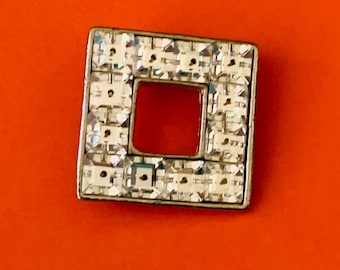 Vintage Clear Square Silver Tone Brooch