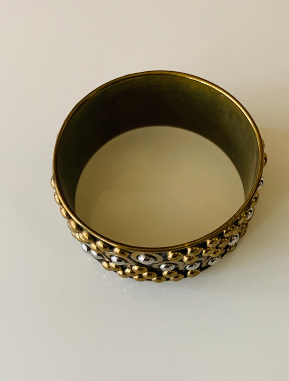 Extra Wide Dotted Brass Bangle - image 4