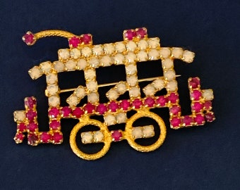 Little Red and White Caboose Chug Chug Chug Rhinestone Pin