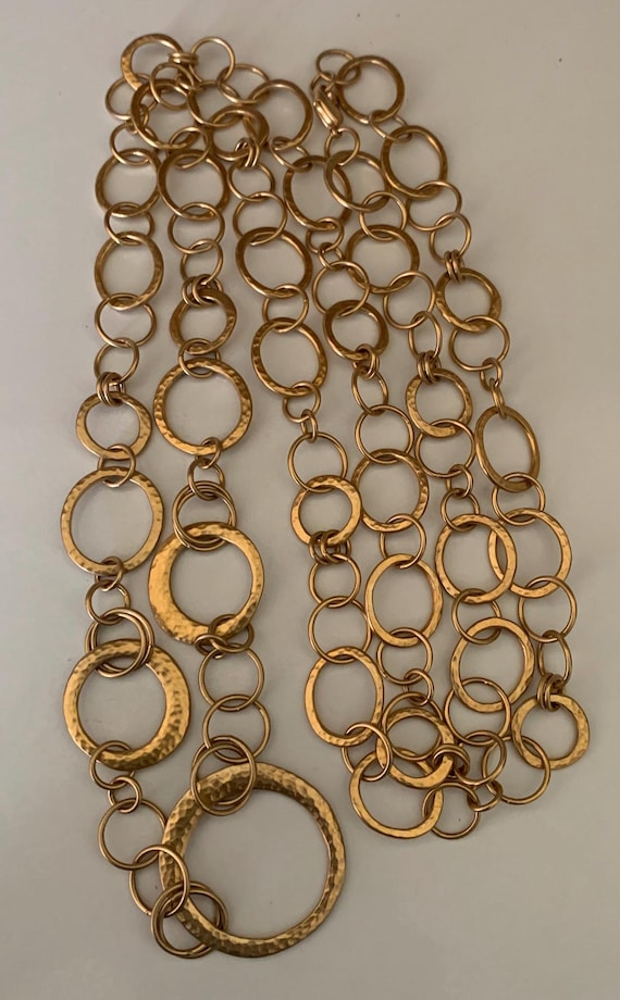 Interlocking Gold Metal Graduated Ring Long Neckl… - image 9