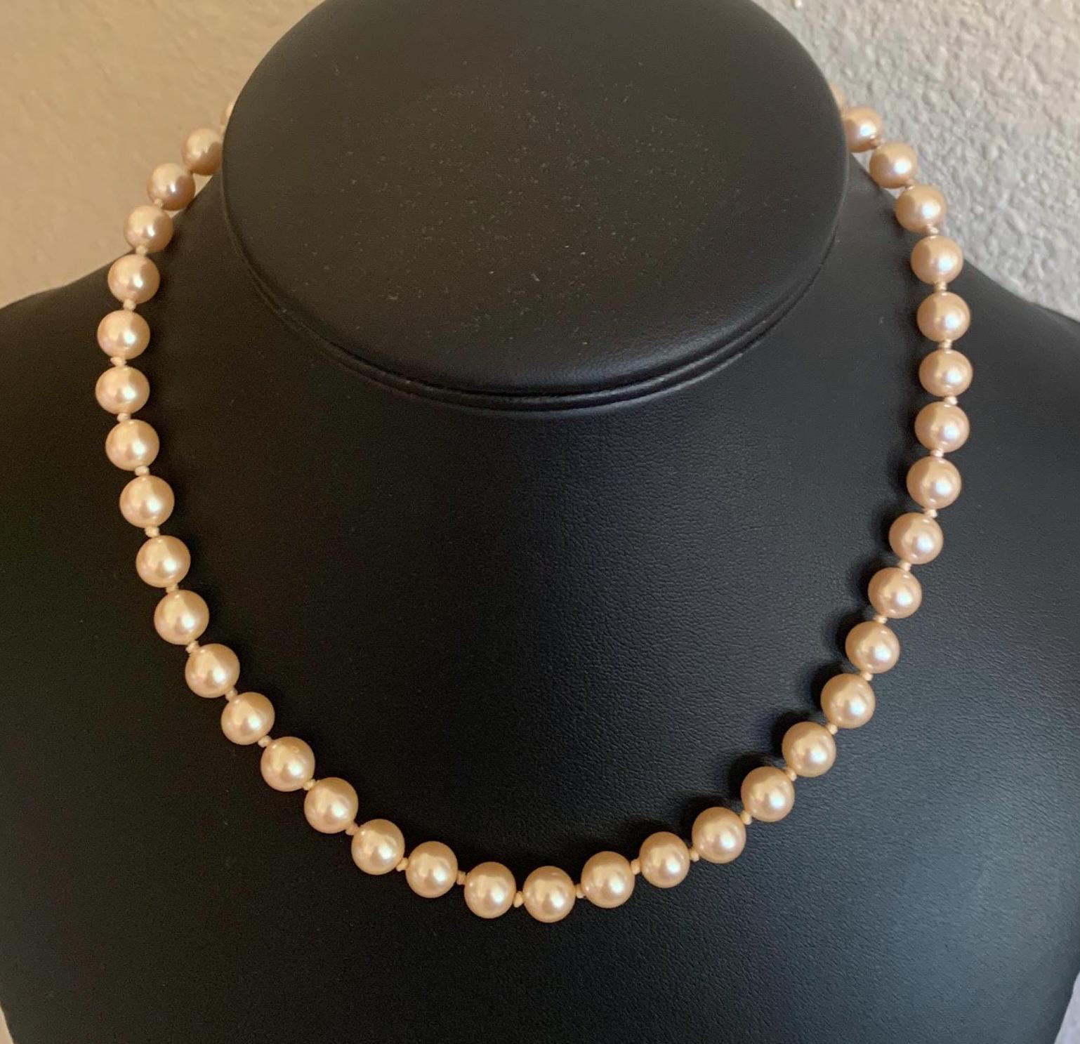 Lovely 8mm Warm White Individually Tied Faux Glass 17 Inch Pearls