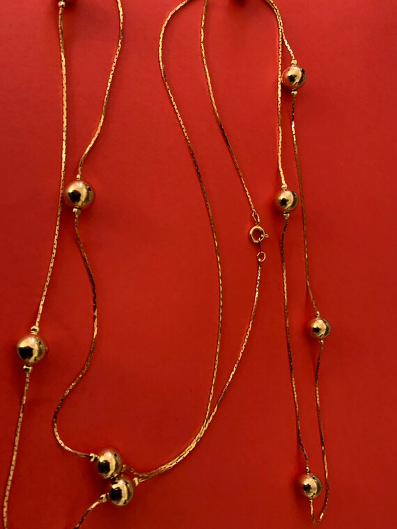 Long Gold Decorative Chain and 10mm Bead Necklace - image 3