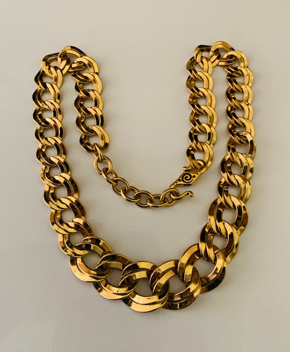 Vintage Warm Shiny Double Link Chain Collar Neckl… - image 7