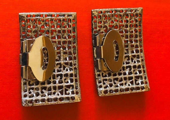 Tip Toe Large Rectangular Silver Tone Floral Vict… - image 4